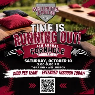Don’t let the clock strike midnight!

Register your team for the Wellington Baseball Cornhole Tournament before 11:55 pm tonight to lock in the $100 registration price. After that, the price increases to $125 per team.

Scan the QR code in the graphic or click the link in our profile to register today! ⚾️

#WellingtonEagles #WellingtonBaseball #CornholeTournament #SupportWellingtonBaseball