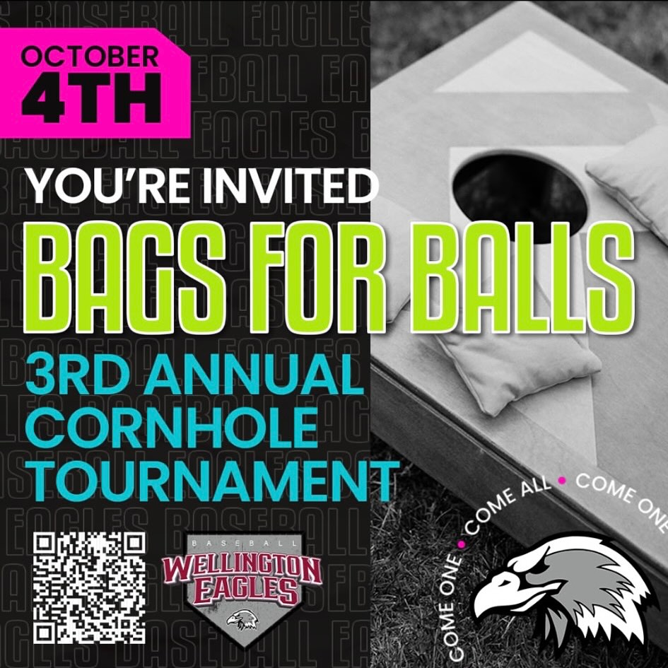 🎉 Join us at the T-Bar on October 4th for our 3rd Annual Bags for Balls Cornhole Tournament! 🌽🏆
Enjoy an afternoon filled with food, a silent auction, prizes, and some friendly competition — all while supporting the Wellington Eagles Baseball team! ⚾🦅
✨ Come one, come all — it’s going to be a great time!
#wellingtoneagles #bagsforballs #cornholetournament #supporttheteam